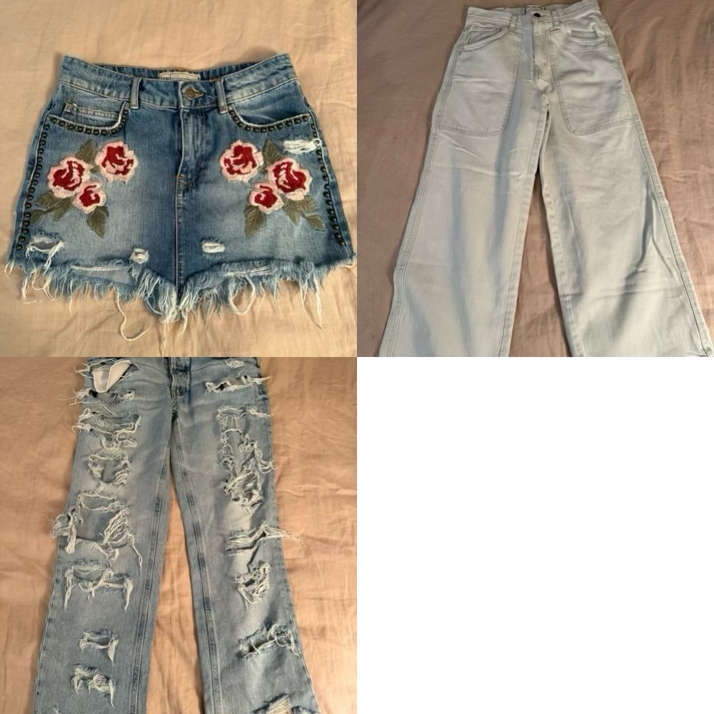Jeans and mini skirt